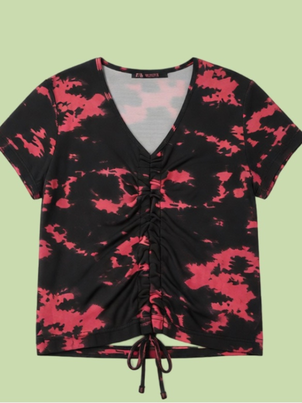 AQ-Sport Women's Black & Pink Tie-Dye Ruched V-Neck Top